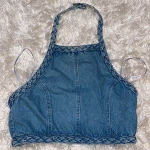 Super cute jean top with braid pattern